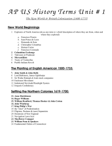 AP US History Terms Unit # 1 The New World & British Colonization