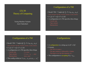 Theory of Computing Configuration of a TM Configuration of a TM