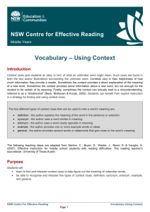 Vocabulary – Using Context - NSW Centre for Effective Reading