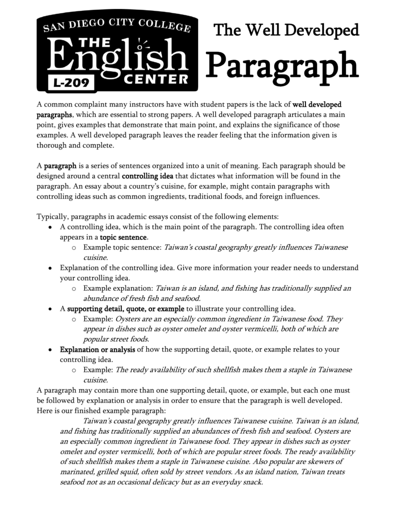 The Well Developed Paragraph