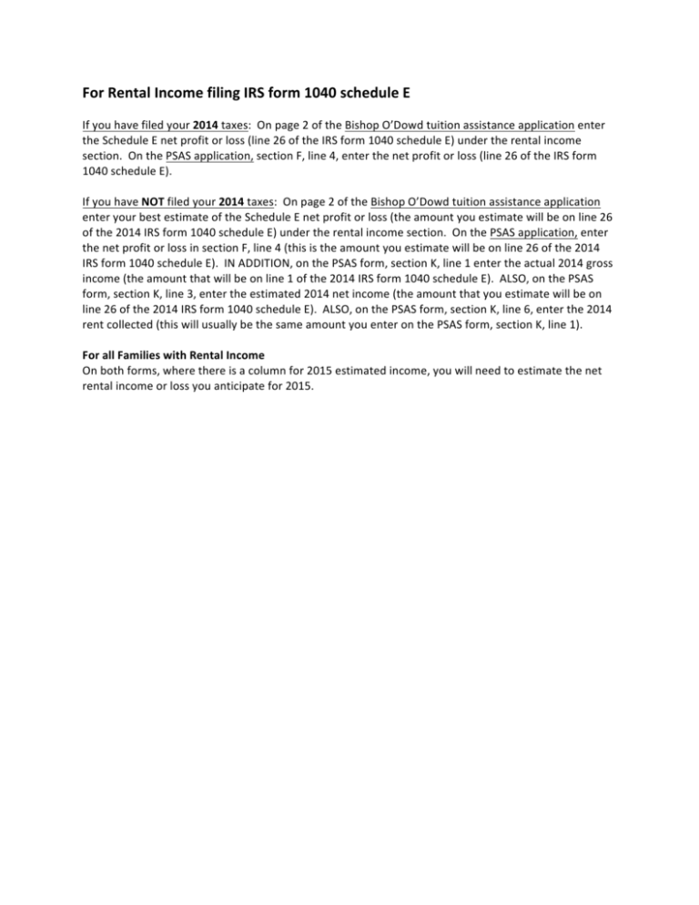 Rental Income Instructions Schedule E 