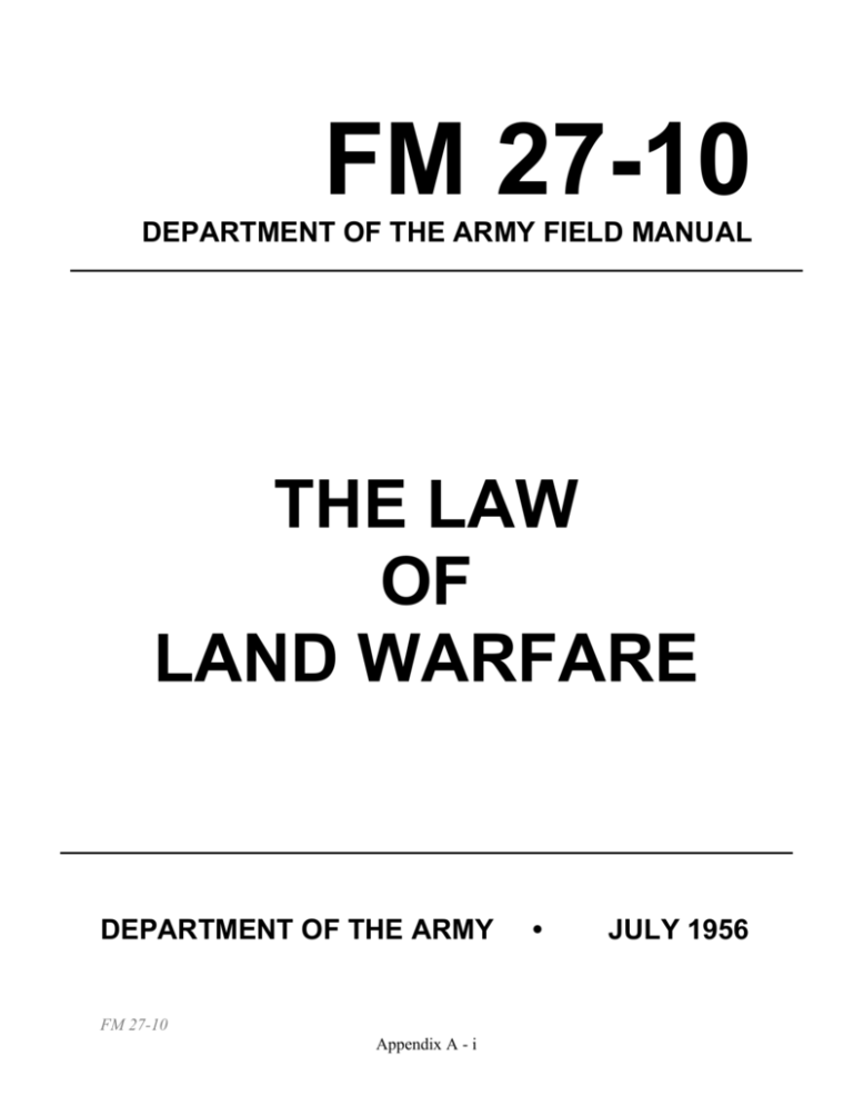 Law Of Land Warfare In International Law Notes