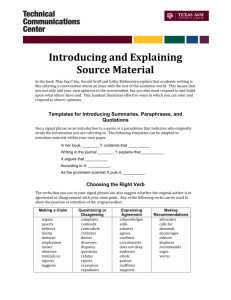 Introducing and Explaining Source Material