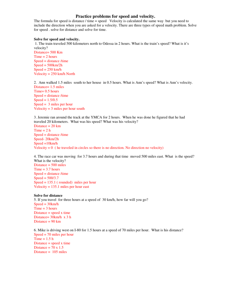 Practice problems for speed and velocity. With Regard To Speed Time And Distance Worksheet