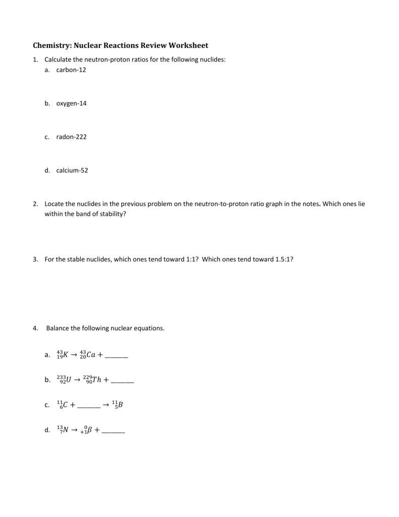 Nuclear Reactions Review Worksheet With Regard To Balancing Nuclear Equations Worksheet
