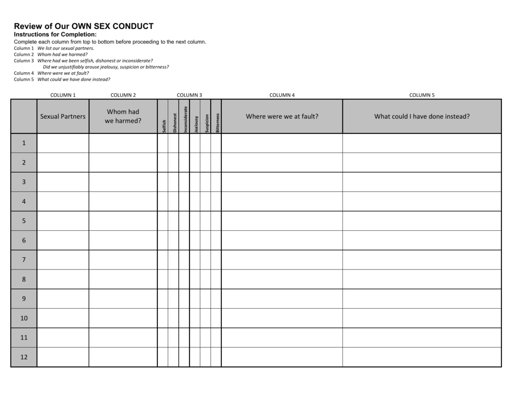 Step 4 Sex Conduct Worksheet 3127