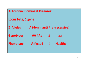 Autosomal Dominant Diseases: Locus beta, 1 gene 2 Alleles A
