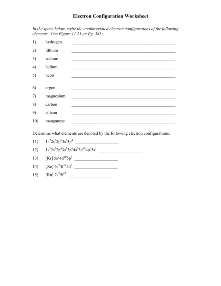 Electron Configuration Practice Worksheet