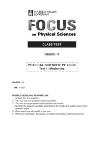 CLASS TEST GRADE 11 PHYSICAL SCIENCES: PHYSICS Test 1