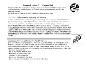 Homework – Class 3 Dragons Topic Core Task 1 To be completed