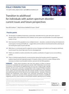 Transition to adulthood for individuals with autism spectrum disorder