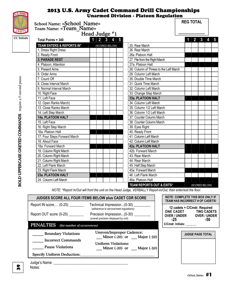 Regulation Armed Squad Drill Sheet