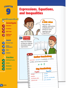Expressions, Equations, and Inequalities - Macmillan/McGraw-Hill