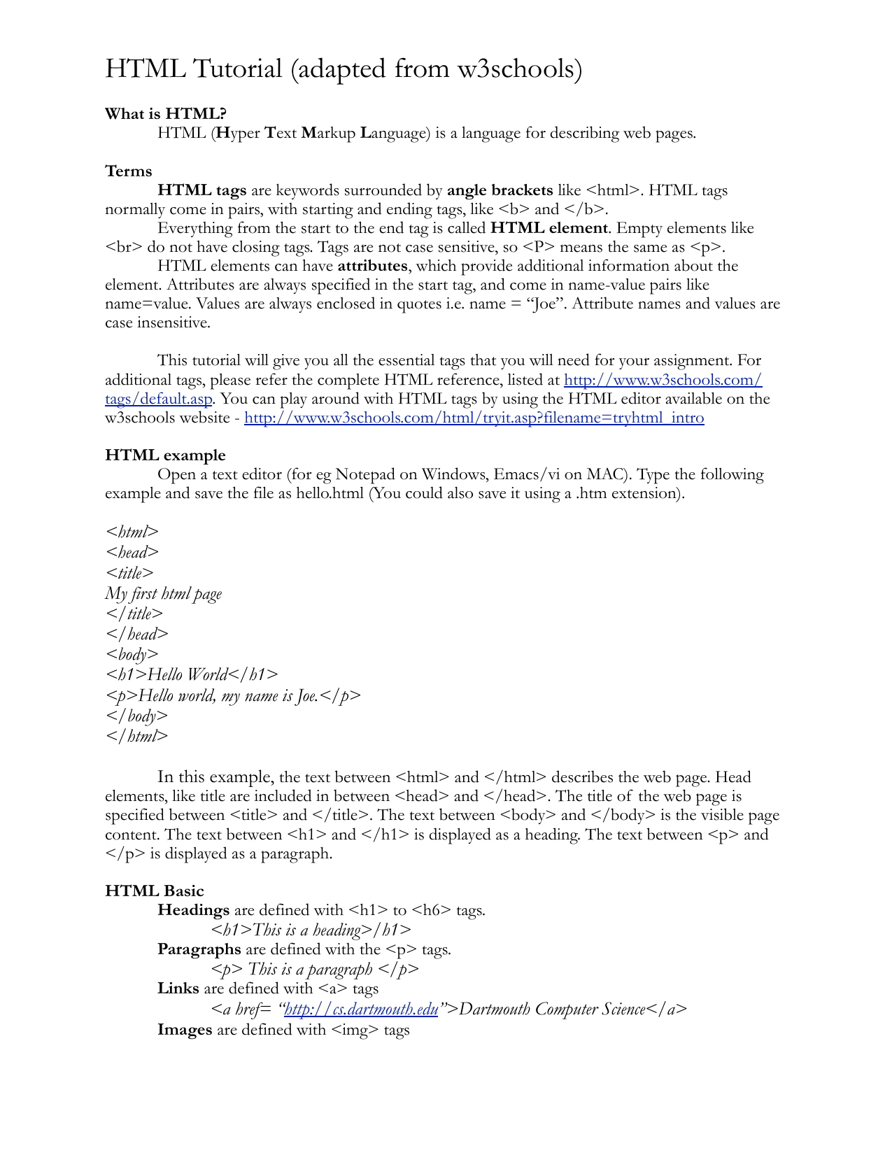 Html Tutorial Adapted From W3schools