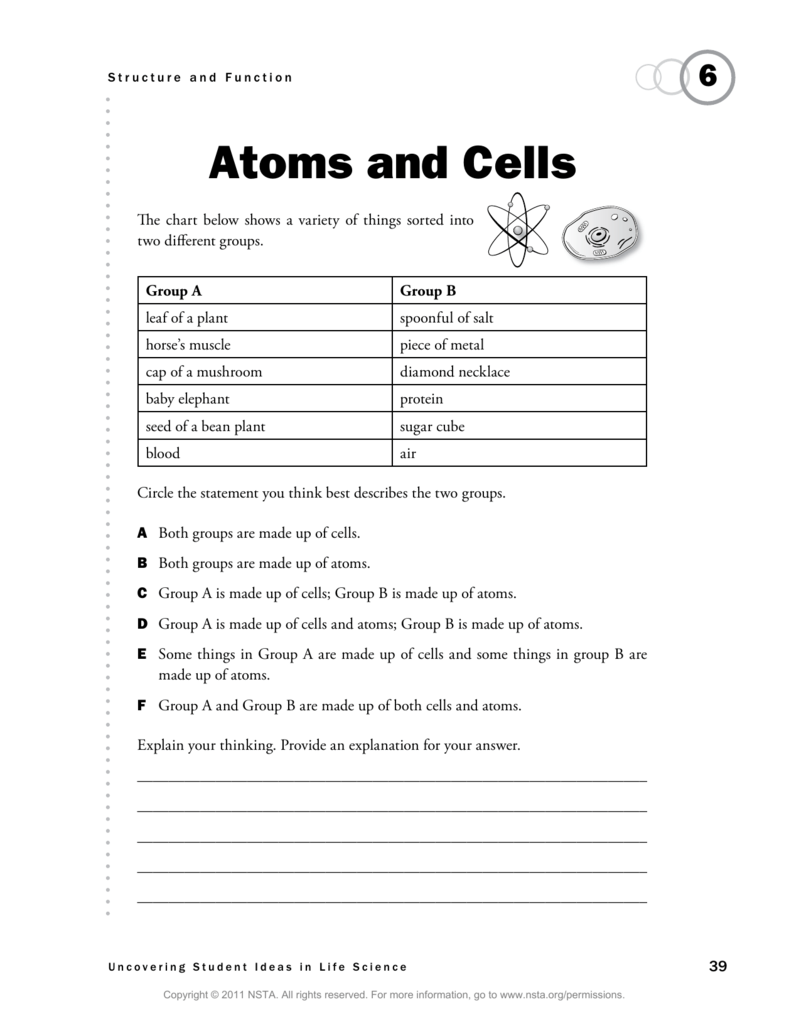 Atoms and Cells - National Science Teachers Association Regarding Atoms Worksheet Middle School