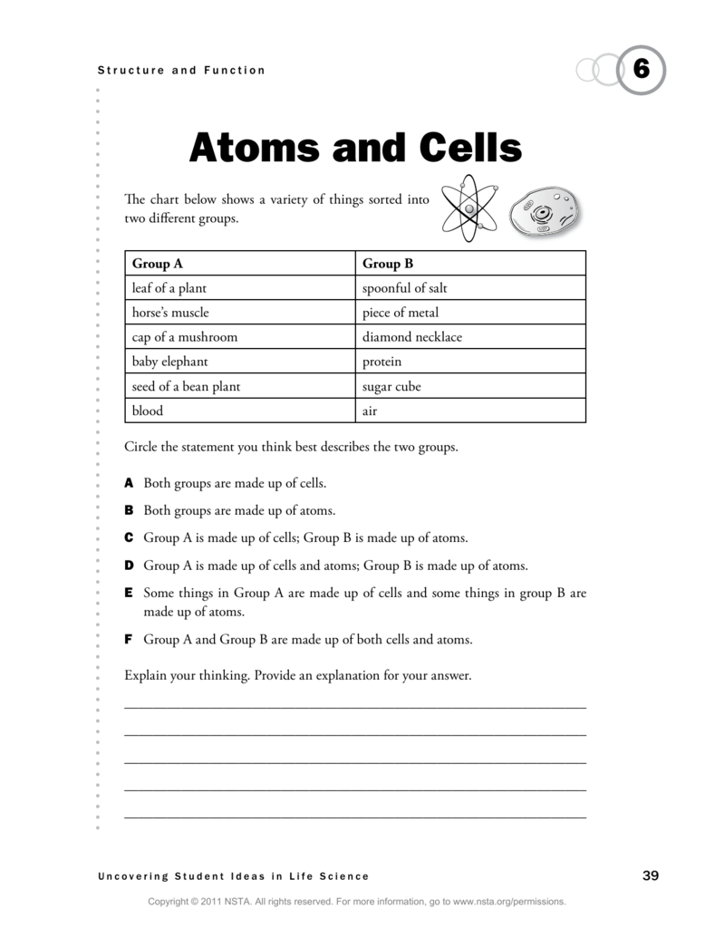 Atoms and Cells - National Science Teachers Association With Atoms Worksheet Middle School