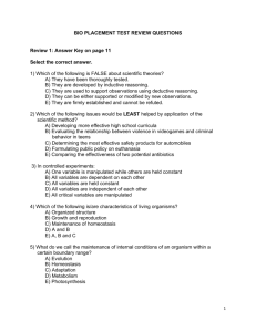 BIO PLACEMENT TEST REVIEW QUESTIONS Review 1: Answer