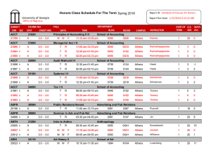 University of Georgia Spring 2016 Honors Class Schedule For The