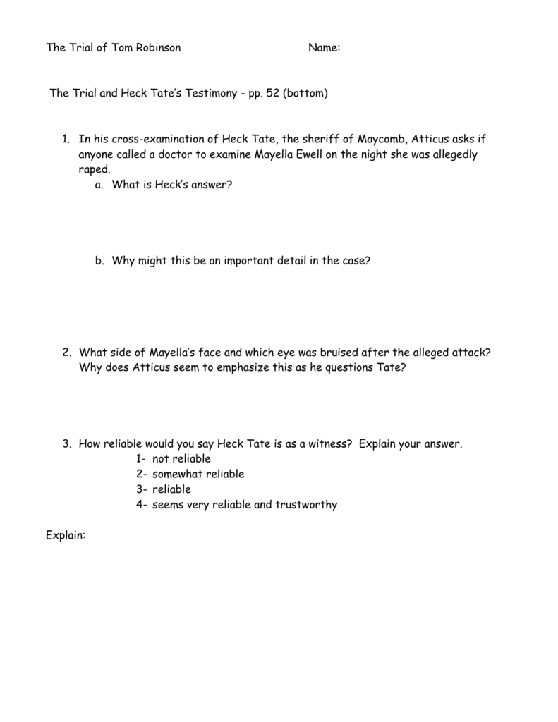 To Kill A Mockingbird Trial Evidence Chart Answer Key