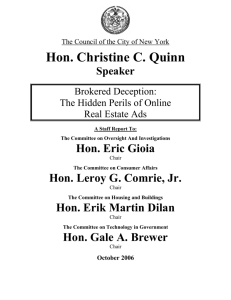 Hon. Christine C. Quinn - NYC Rent Guidelines Board