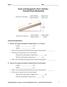 Tools and Equipment, Part I Activity – Inclined Plane Worksheet