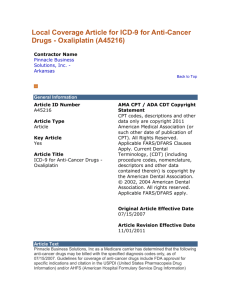 Local Coverage Article for ICD-9 for Anti-Cancer Drugs