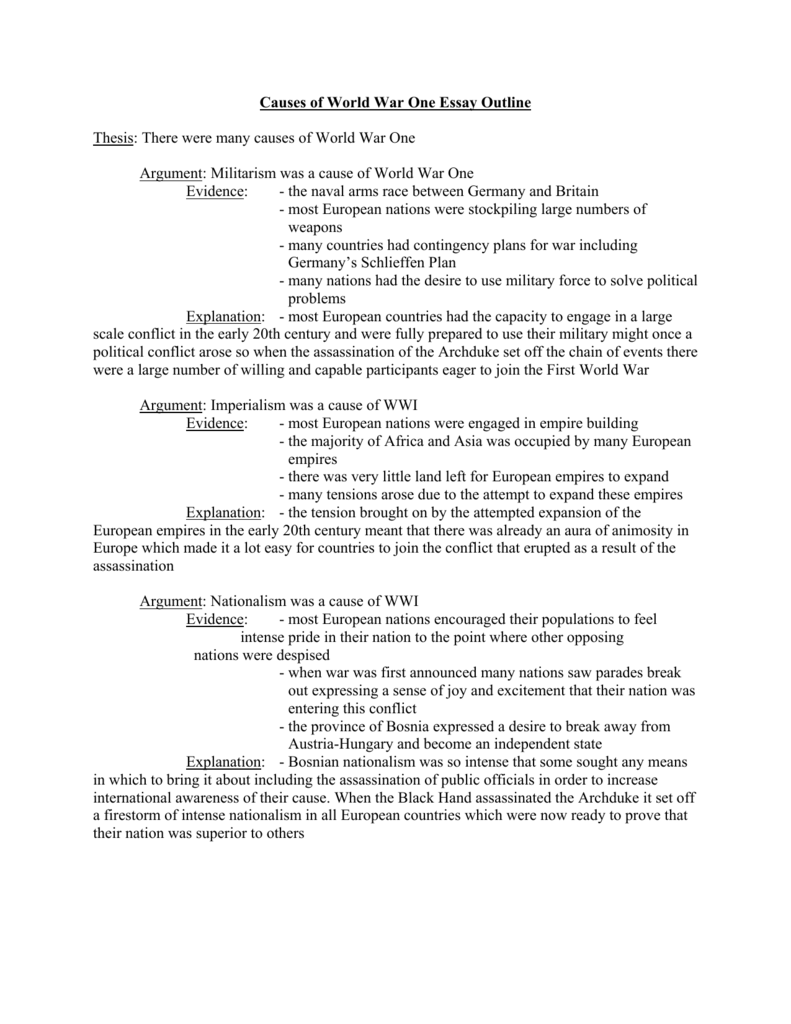 world war 1 thematic essay