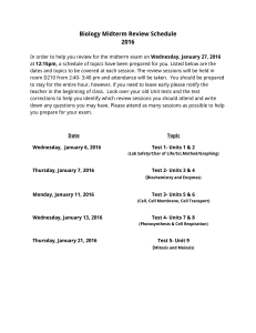 Biology Midterm Review Schedule 2016