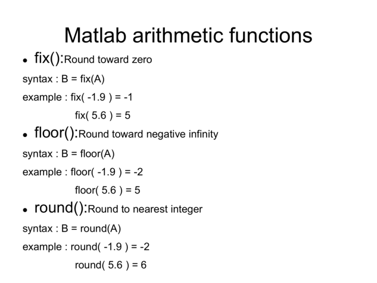 matlab-arithmetic-functions