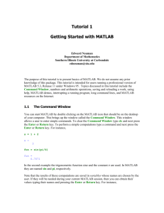 Tutorial 1 Getting Started with MATLAB