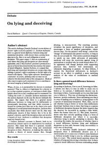On lying and deceiving - Journal of Medical Ethics