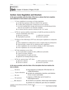 Section: Gene Regulation and Structure