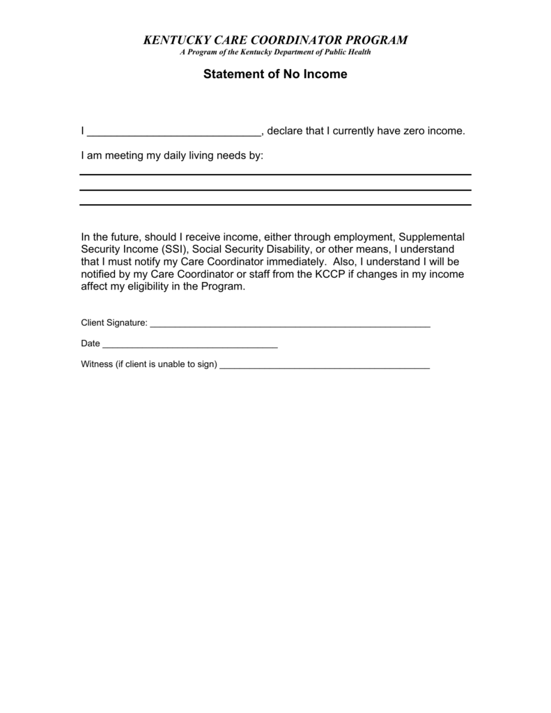 Statement Of No Income Northern Kentucky Health Department
