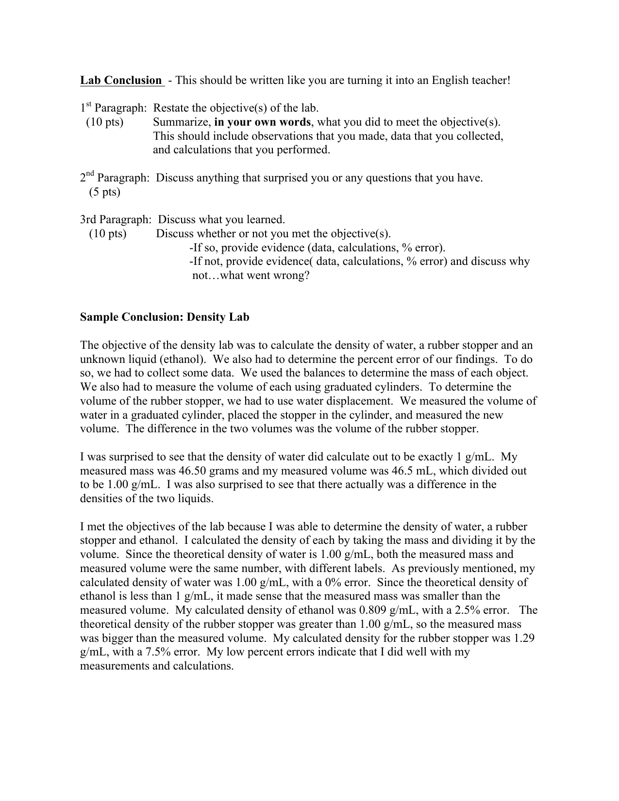 conclusion statement for lab report