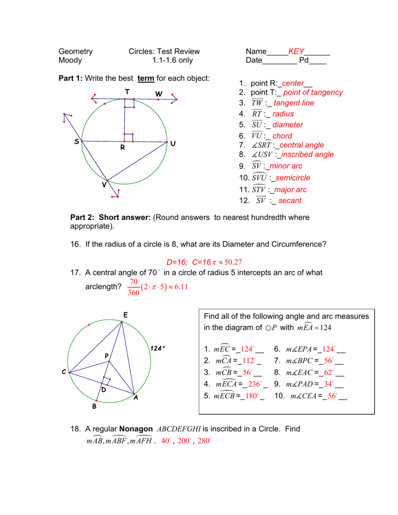 Arcs Central Angles And Inscribed Angles Worksheet Answers