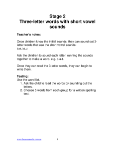 Stage 2 Three-letter words with short vowel sounds
