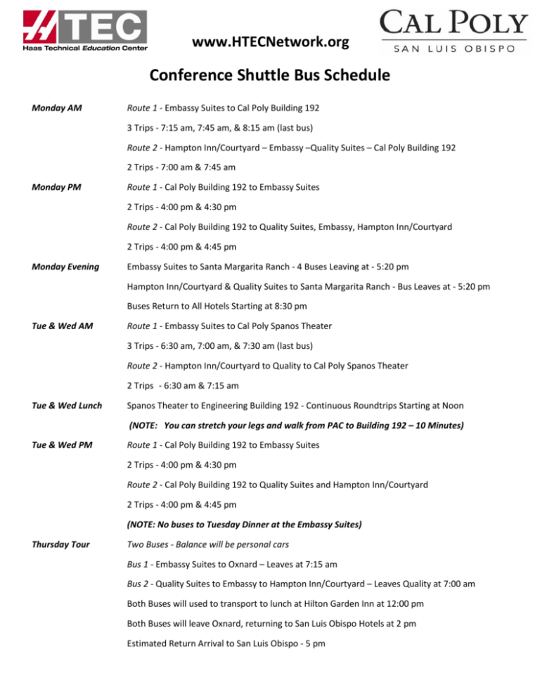 Conference Shuttle Bus Schedule