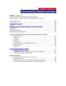LESSON 5 Grades 4 – 12 SLAVERY RESISTANCE, REBELLIONS