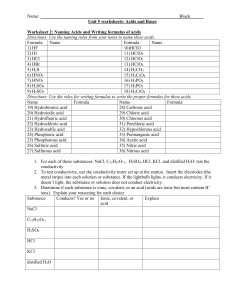 Unit 5 worksheets- Acids and Bases