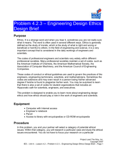 Problem 4.2.3 Engineering Design Ethics Design Brief