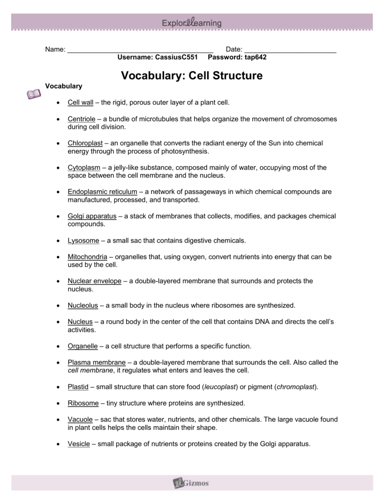 Explorelearning Gizmos Student Exploration Cell Structure Answer Key