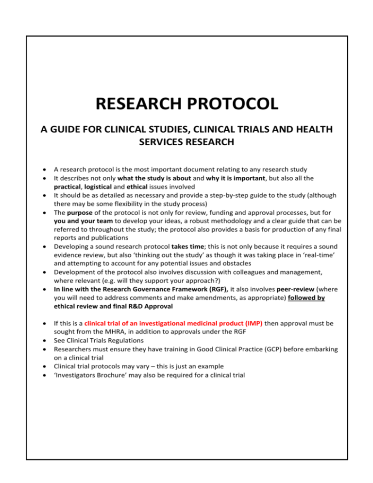 sections of a research protocol