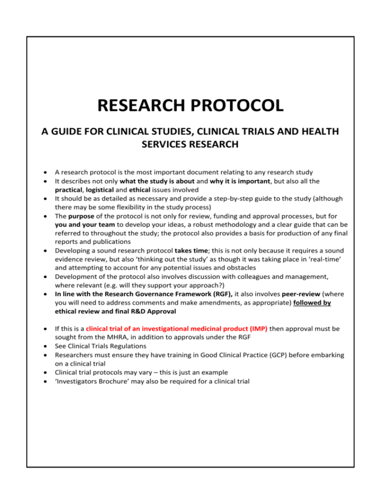 Research Protocol Guide for Clinical Studies