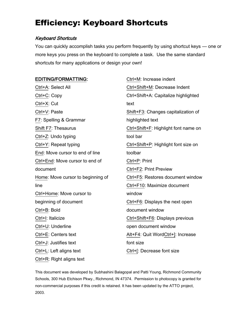 keyboard shortcut to end of document