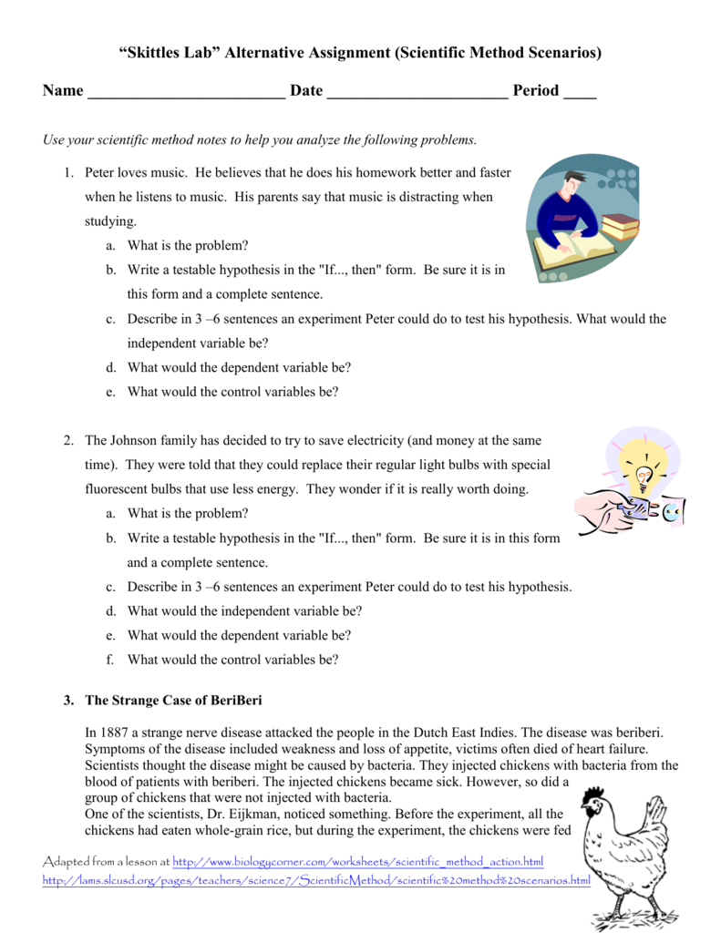 MS Scientific Method Scenarios Throughout Scientific Method Examples Worksheet