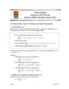 Power Series, Taylor's Theorem, and Taplor