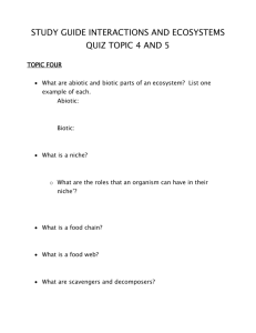 STUDY GUIDE INTERACTIONS AND ECOSYSTEMS QUIZ TOPIC 4