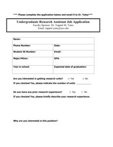 Undergraduate Research Assistant Job Application