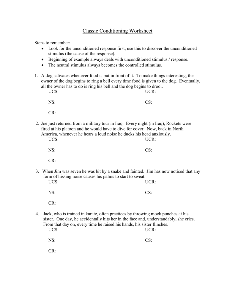 Classical Conditioning Worksheet Advanced Answers Kidsworksheetfun