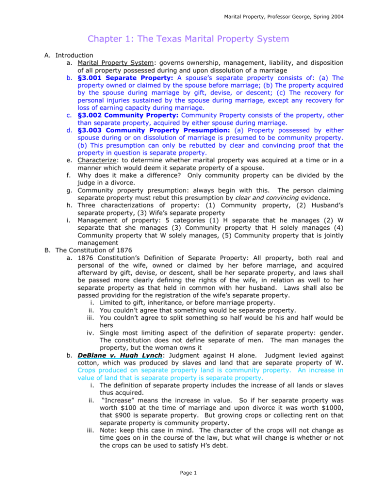 Chapter 1 The Texas Marital Property System
